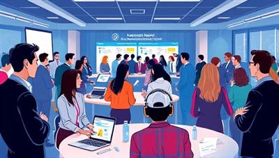 An illustration of professionals engaging in a virtual networking event, with AI-driven matchmaking connecting mentors and mentees in a dynamic virtual space, symbolizing the collaborative and insightful interactions facilitated by ConnectMentorNet.