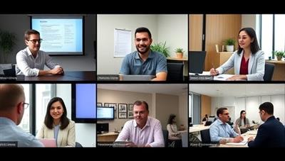 A dynamic and professional virtual career development workshop setting with participants engaged in resume-building activities, mock interviews, and networking exercises, showcasing the focused and interactive learning environment offered by CareerClimb Institute.