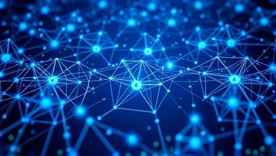An artistic representation of interconnected blockchain blocks forming a digital ledger with financial data transactions, symbolizing transparency and security in accounting practices.