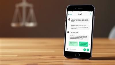 An engaging visual representation of a chatbot interface on a digital device, displaying legal queries and informative responses in a conversational format, showcasing the user-friendly and informative nature of the chatbot service for basic legal assistance.