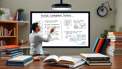 A dynamic and engaging virtual tutoring session with a specialized tutor explaining complex concepts on a digital whiteboard, surrounded by educational materials, textbooks, and study aids, fostering interactive and effective virtual learning experiences.