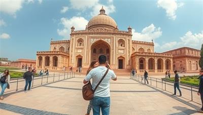 An immersive virtual travel experience showcasing a guided tour through a historic landmark, with panoramic views and interactive elements that transport users to different destinations worldwide, capturing the essence of exploration and discovery on WanderlustVR.