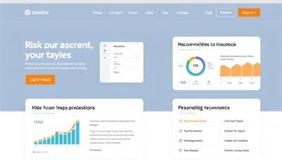 A sleek and modern website interface showing interactive risk assessment tools with dynamic charts and personalized insurance recommendations for different customer profiles, conveying simplicity and accuracy.