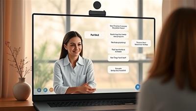 An online therapy session interface featuring a therapist providing virtual counseling to a client, with calming visuals and mindfulness prompts in the background, symbolizing the supportive and healing environment of MindfulJourney's mental wellness platform.
