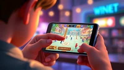 An animated scene of a user interacting with a gamified advertisement on a mobile device, showcasing vibrant visuals and engaging gameplay elements that blur the line between advertising and entertainment.