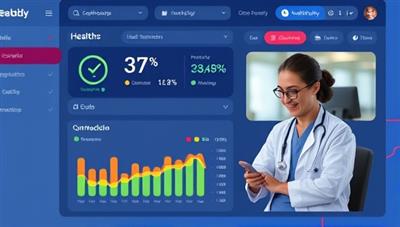 An interactive health dashboard interface displaying user health metrics, medication reminders, and AI-generated health recommendations, with a user engaging in a telemedicine consultation through the platform, showcasing the user-friendly features and comprehensive health services offered by HealthBuddy.