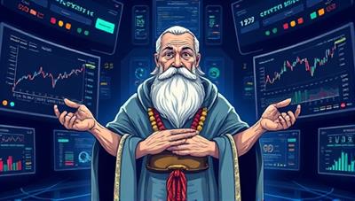 An innovative digital illustration of a wise old sage in a futuristic robe, surrounded by digital screens displaying cryptocurrency charts and investment insights, symbolizing the wisdom and intelligence of the CryptoSage robo-advisor platform, merging traditional wisdom with cutting-edge technology in a visually captivating manner.