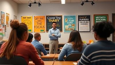 An inspirational virtual classroom setting with a mentor guiding a group of diverse students towards success, with motivational posters and digital tools for personal growth visible in the background, symbolizing empowerment and support in student coaching.