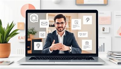 A professional branding session depicted on a laptop screen, showing a client receiving personalized branding advice and strategies, surrounded by visual elements representing branding concepts and identity development, conveying a sense of creativity and professionalism.