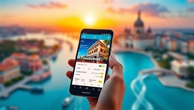 An enticing visual of a smartphone screen displaying the TravelShield app, with vibrant travel destination images in the background and a prominent 