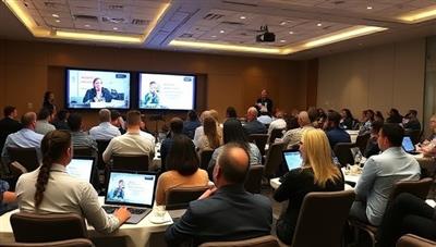 A virtual conference room setting with participants engaging in career exploration activities, networking with industry professionals, and attending informative workshops, portraying the interactive and insightful nature of CareerQuest Online's virtual career workshops.