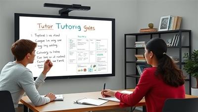 A virtual tutoring session featuring a tutor explaining a challenging concept to a student through an interactive online whiteboard, with educational materials and digital resources displayed on the screen, creating an engaging and effective virtual learning environment.