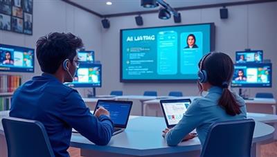 An imaginative depiction of an AI-powered tutoring session in a virtual classroom setting, showing a student interacting with a virtual tutor avatar, personalized learning materials displayed on screens, and AI algorithms adjusting the lesson content in real-time, highlighting innovation and adaptability.