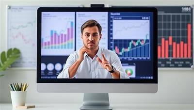 A virtual financial coaching session with a finance mentor providing advice and insights on a computer screen, with financial graphs and investment charts in the background, symbolizing financial empowerment and goal achievement, reflecting the essence of FinanceMentor's virtual coaching services.