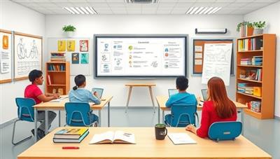 An interactive digital classroom environment with virtual whiteboards, textbooks, and educational tools, showcasing a dynamic and engaging online tutoring experience for students of all ages and academic levels, fostering learning and academic growth.