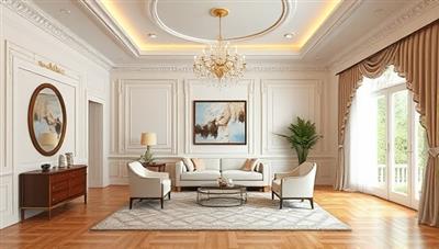 An elegant room visualization with virtual design elements overlaying the space, showing the transformation process from a plain room to a beautifully designed interior, highlighting the innovative and creative approach of DesignVue's virtual consultations.