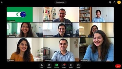 An online language exchange session where users from different countries interact through video calls, practicing language skills and cultural exchange, fostering a sense of global connection and collaboration.