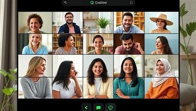 An online support group session where diverse individuals are engaging in a virtual discussion circle, sharing personal experiences and offering support, with calming visuals and nature elements in the background to create a safe and welcoming digital space for mental wellness.