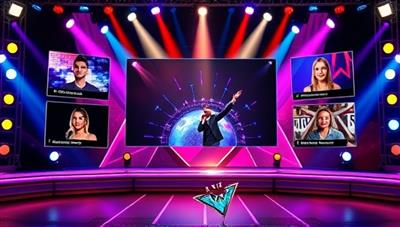 An engaging online talent show interface with colorful graphics, video previews of contestants, and interactive voting buttons, creating a dynamic and exciting virtual stage for performers to shine.