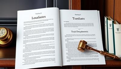 An elegant and professional visual of legal documents being translated on a digital platform by a team of bilingual legal experts, highlighting precision and confidentiality in legal translations.