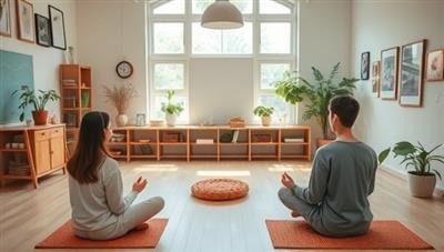 A serene and peaceful classroom setting with teachers practicing mindfulness and relaxation techniques, surrounded by calming decor and natural elements, embodying the essence of TeacherZen's wellness and mindfulness training programs for educators.