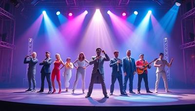 An imaginative scene featuring a virtual stage with vibrant lights and a diverse lineup of avatars showcasing their talents, including musicians, dancers, comedians, and magicians, capturing the excitement and diversity of talent on the platform.