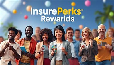 An illustrative representation of InsurePerks Rewards showcasing a diverse group of happy policyholders enjoying exclusive benefits and rewards in a virtual world of insurance loyalty, symbolizing engagement and satisfaction in the insurance loyalty program.