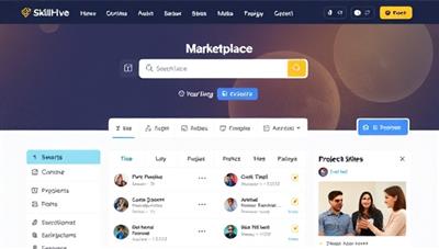 An engaging marketplace interface showcasing a diverse range of specialized freelancers and their skills, with interactive search filters and project listings, illustrating the dynamic and niche-focused nature of the SkillHive talent marketplace.