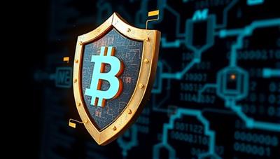 An artistic representation of a shield made of blockchain blocks protecting a website interface from digital threats and cyber attacks, symbolizing the secure and fortified nature of BlockShield WebGuard's blockchain security services.
