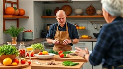 An engaging virtual cooking class setup with a professional chef guiding participants through a farm-to-table recipe, showcasing fresh ingredients, culinary techniques, and interactive engagement, capturing the essence of HarvestChef Virtual's immersive cooking experience.