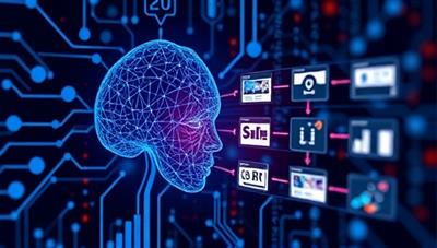 An AI algorithm analyzing consumer data in real-time, with a visual representation of personalized ads being delivered to different target segments based on their preferences and behaviors, illustrating the power of AI-driven advertising.