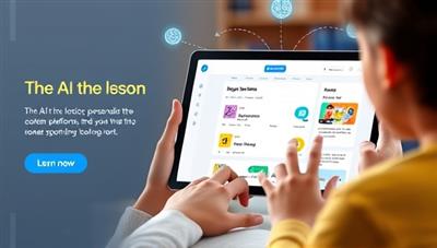 An engaging visualization of a user interacting with the AI-powered platform, showing a personalized lesson plan on a digital device with colorful visuals and interactive elements, conveying a modern and effective learning experience.