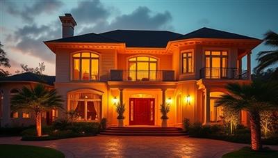 A visually stunning image of a luxury home exterior captured during the golden hour, showcasing impeccable lighting, composition, and architectural details that highlight the beauty of the property, attracting attention and admiration from potential clients.