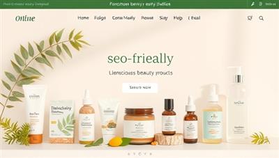 An aesthetically pleasing online marketplace interface showcasing a variety of eco-friendly beauty products with natural packaging, botanical ingredients, and sustainable branding, conveying a message of conscious beauty choices and environmental responsibility.