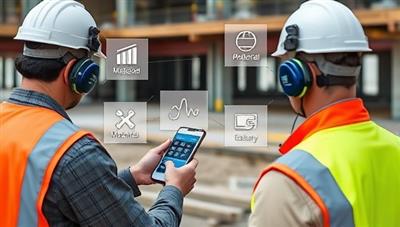 An inspector conducting a virtual quality assurance inspection on a construction site using digital tools, capturing key elements of the inspection process such as measurements, material assessments, and safety compliance checks, highlighting the efficiency and accuracy of AssureBuild Inspect's remote inspection service.