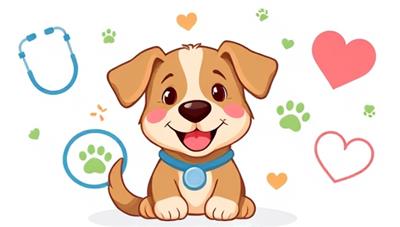 An adorable illustration of a happy pet surrounded by wellness symbols like a stethoscope, a paw print, and a heart, symbolizing the comprehensive care and protection provided by PawProtector's pet insurance plans.