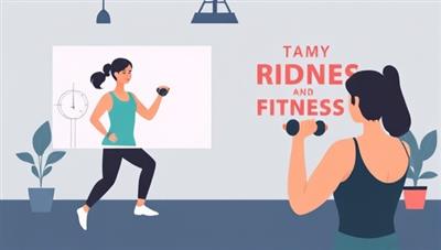 An illustration of a virtual fitness coaching session, showing a trainer guiding a user through a workout routine via a video call, with motivational fitness quotes in the background, creating an immersive and engaging fitness experience.