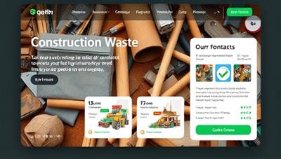 An interactive platform interface showcasing a variety of construction waste materials available for recycling or repurposing, with user-friendly exchange options, testimonials from successful recycling projects, and eco-conscious branding promoting sustainable practices in the industry.