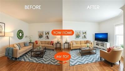 An immersive digital room transformation showcasing a before-and-after comparison of a living room, with interactive elements highlighting design changes and furniture placements, creating a visual wow factor.