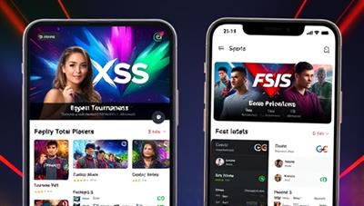 An engaging app interface showcasing various eSports tournaments, player profiles, and real-time match updates, with vibrant colors and dynamic visuals representing the excitement of competitive gaming.