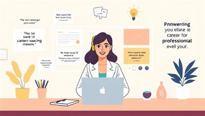 A professional digital illustration of a virtual career coaching session, featuring a career coach providing advice and career strategies to a client through a virtual platform, surrounded by job search resources, motivational quotes, and success stories, empowering clients to elevate their career paths and achieve professional growth.