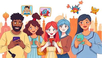 An illustration of diverse users playing interactive games featured in brand ads on their smartphones, with animated characters and engaging visuals, highlighting the fun and immersive experience of AdVenture Quest's gamified advertising platform.