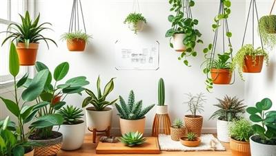 An inviting image of a virtual home gardening consultation, featuring a cozy indoor garden setup with a variety of houseplants, succulents, and hanging planters, along with gardening tools and design sketches, encapsulating a tranquil and green home oasis.