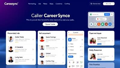 An AI-powered career matching platform interface displaying personalized job recommendations, skill assessment tools, and career development resources, with users exploring different career paths and job opportunities, showcasing the innovative and user-centric approach of CareerSync.
