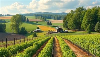 An immersive digital landscape showcasing a picturesque sustainable farm with interactive elements such as virtual farm tours, live Q&A sessions with farmers, and engaging farm activities, inviting viewers to embark on a virtual journey with GreenFarm Adventures into the world of sustainable agriculture.