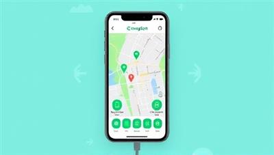 An animated visualization of a smartphone screen displaying the ChargeSpot app with a map showing nearby charging stations, battery icons indicating available spots, and a sleek design appealing to tech-savvy users.