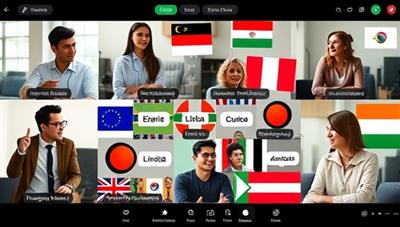 A virtual language exchange session with participants from different countries engaging in a lively conversation in multiple languages, supported by virtual language tools and interactive learning features, capturing the collaborative and diverse nature of LingoConnect's language community.