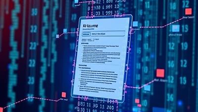 An innovative digital representation showcasing a resume transforming into a digital code that gets optimized and refined by AI algorithms, symbolizing the magic of OptiResume in enhancing job seekers' resumes for better opportunities.