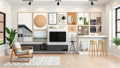 A virtual design studio setup with a stylish interior design board, renovation mood boards, and 3D renderings of home renovation projects, showcasing a blend of creativity, functionality, and virtual design solutions for modern homeowners and renovation enthusiasts.