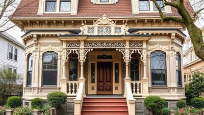 A beautifully restored Victorian-era home with intricate detailing, ornate trim work, and a welcoming front porch, evoking a sense of timeless elegance and craftsmanship that RetroRevive Homes brings to each restoration project.